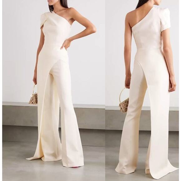 $1295 SAFIYAA Kora Ivory Single Shoulder Asymmetric Top Crepe Sz XS Bridal - Picture 3 of 16